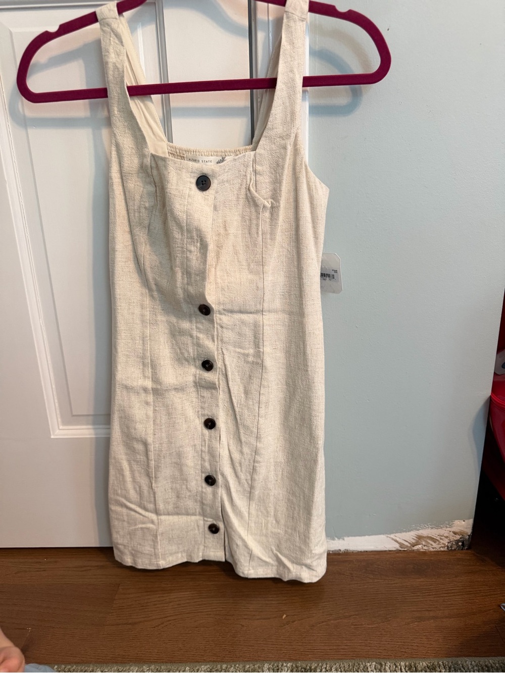 Sleeveless Button-Front Linen Blend Mini Dress in Cream - Picture 2 of 5